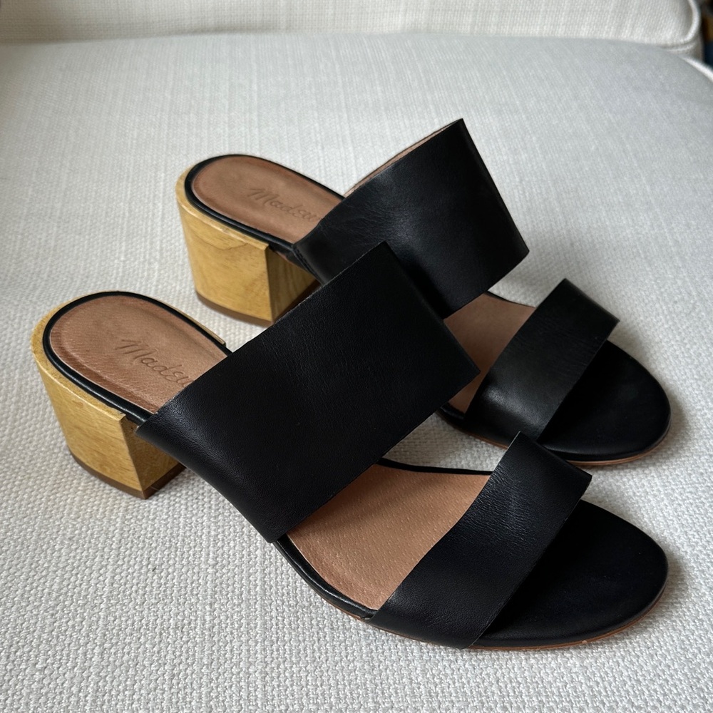 Black Leather Block Heel Sandals